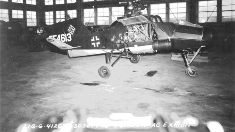 Black and white photo of F! 282 in hangar