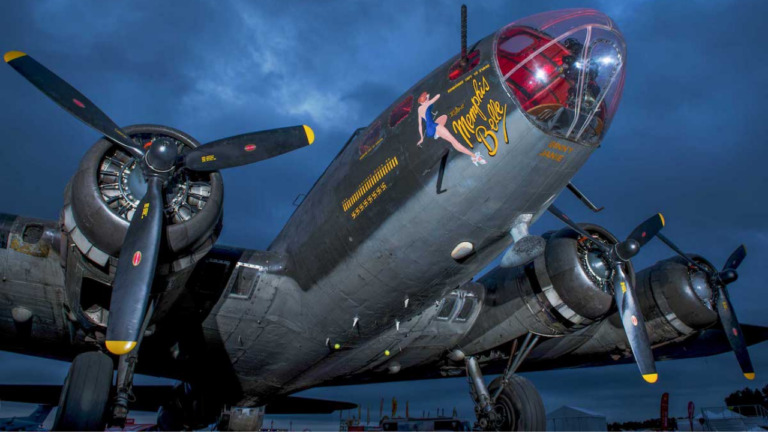 "The Movie" Memphis Belle - Warbird Wednesday Episode #100, palm springs air museum, flight, grey and silver plane USA