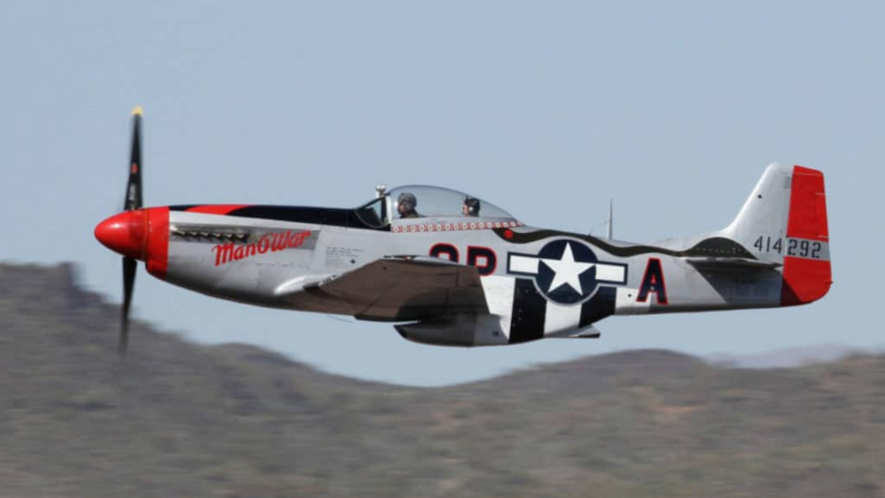 P-51D Mustang "Man O' War"-Warbird Wednesday Episode #68, red white and blue fighter jet, stars, USA, American flag, palm springs air museum