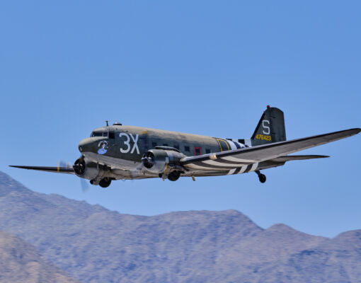 The C-47 "What's Up Doc?" returning from the Palm Springs Air Museum "Frontline" flight. Honoring people on the frontline of fighting the pandemic.